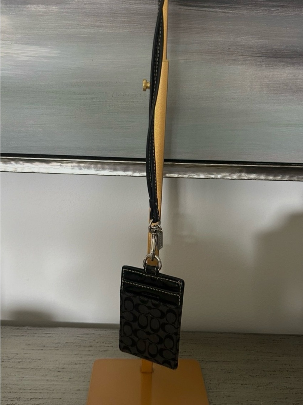 Coach Black Signature Card Holder with Lanyard NWOT UNISEX